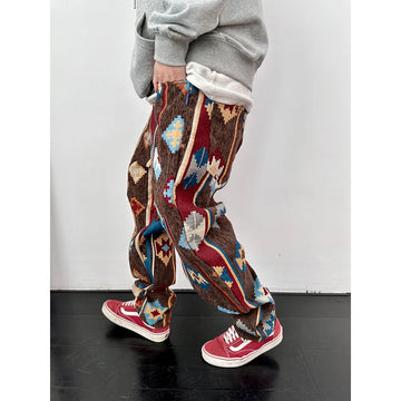 Aidase American Streetwear Geometric Pattern Casual Pants Men Clothing Ethnic Style Jacquard Cargo Trousers Harajuku High Quality Pants aidase-shop